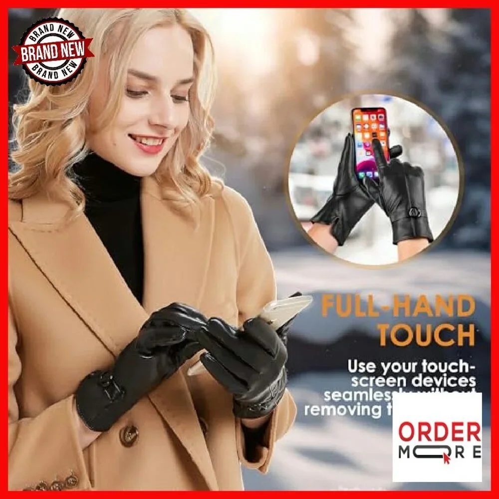 Womens Winter Leather Gloves Touchscreen Texting Warm Driving Lambskin